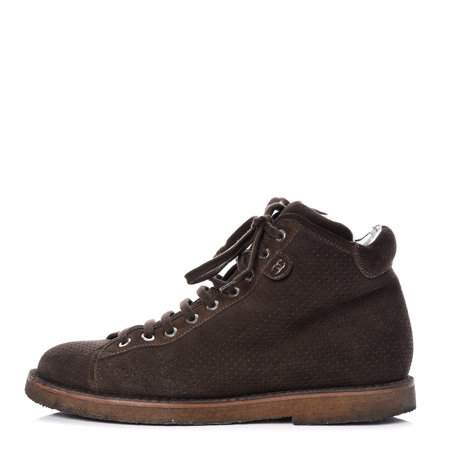 Suede Perforated Lace Up Short Boots 41 Dark Brown
