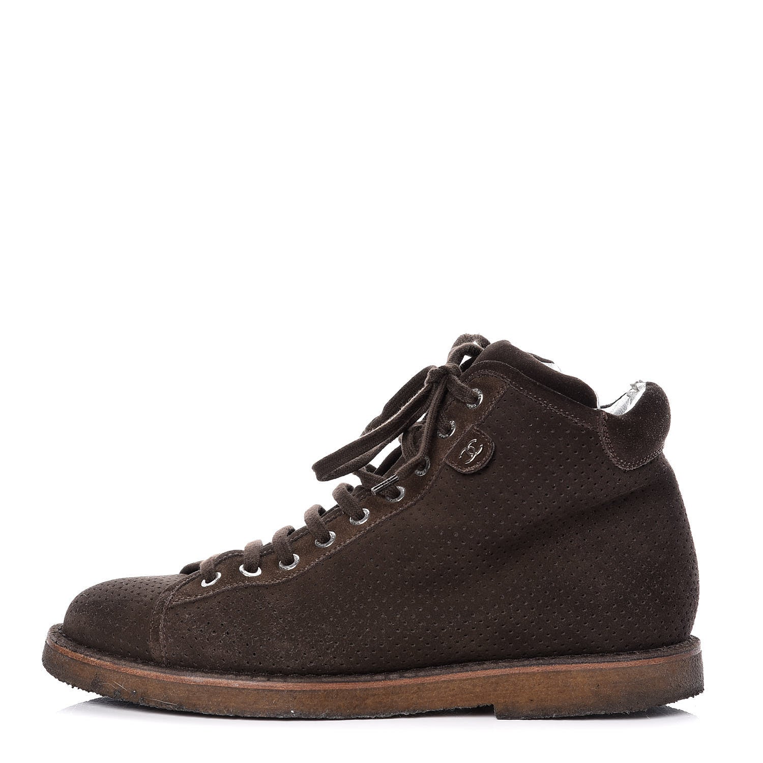 Chanel Suede Perforated Lace Up Short Boots 41 Dark Brown 1 of 10