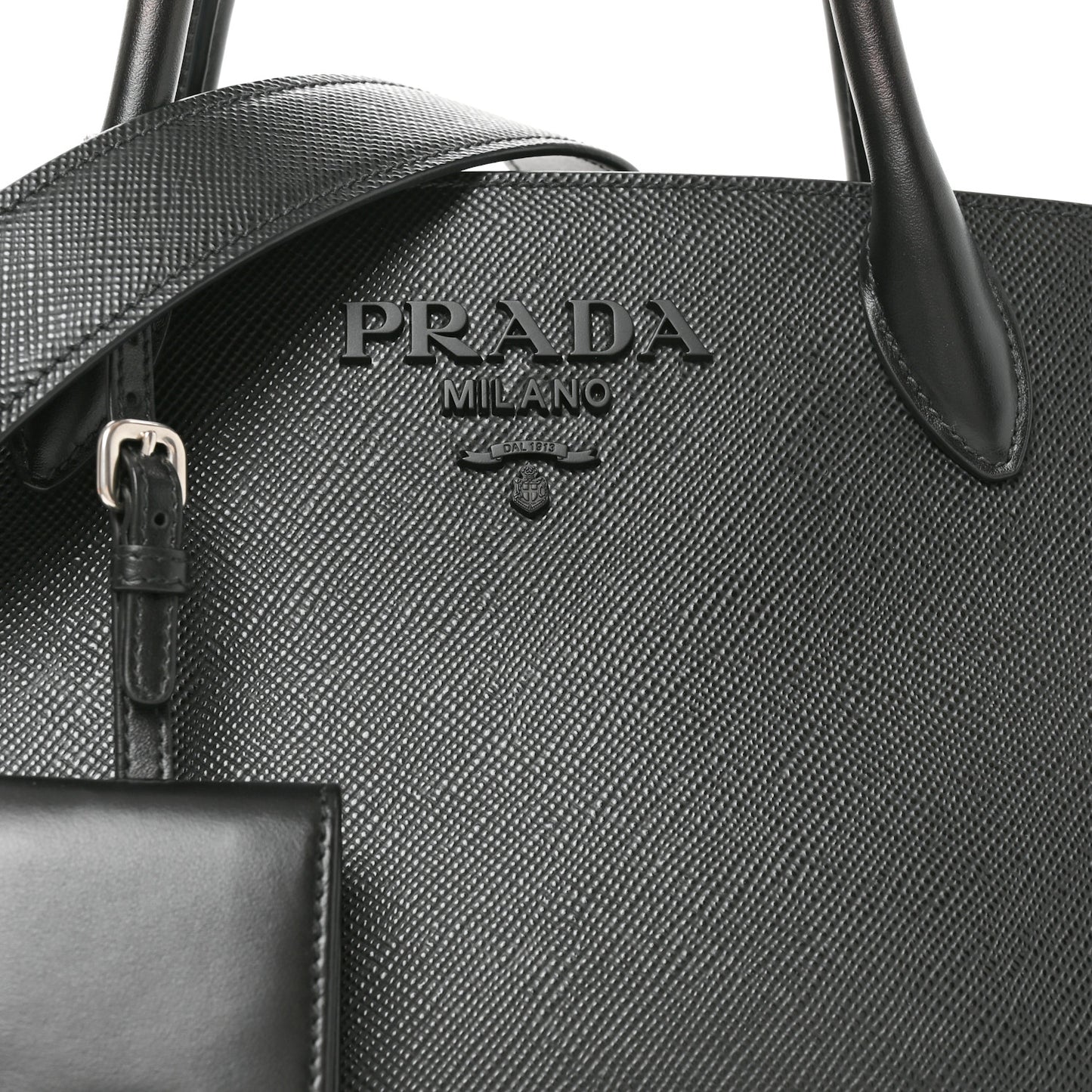 Saffiano Cuir Calfskin Small Monochrome Top Handle Tote Black