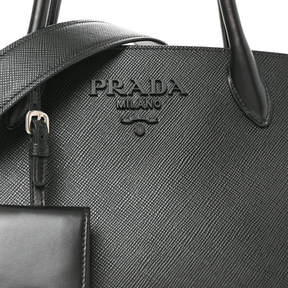 Prada Saffiano Cuir Calfskin Small Monochrome Top Handle Tote Black 7 of 9