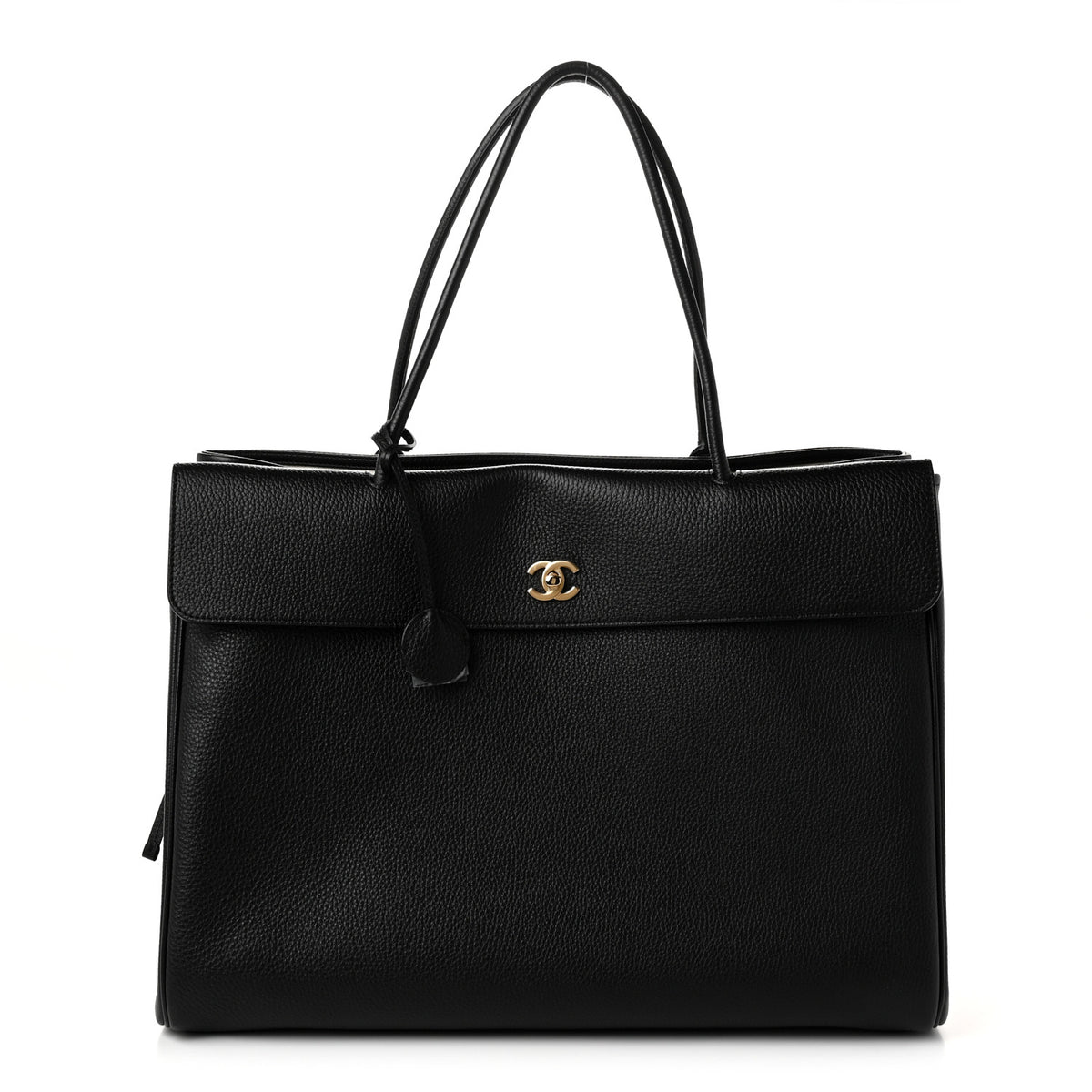 Grained Calfskin Large Urban Essentials Shopping Bag Black