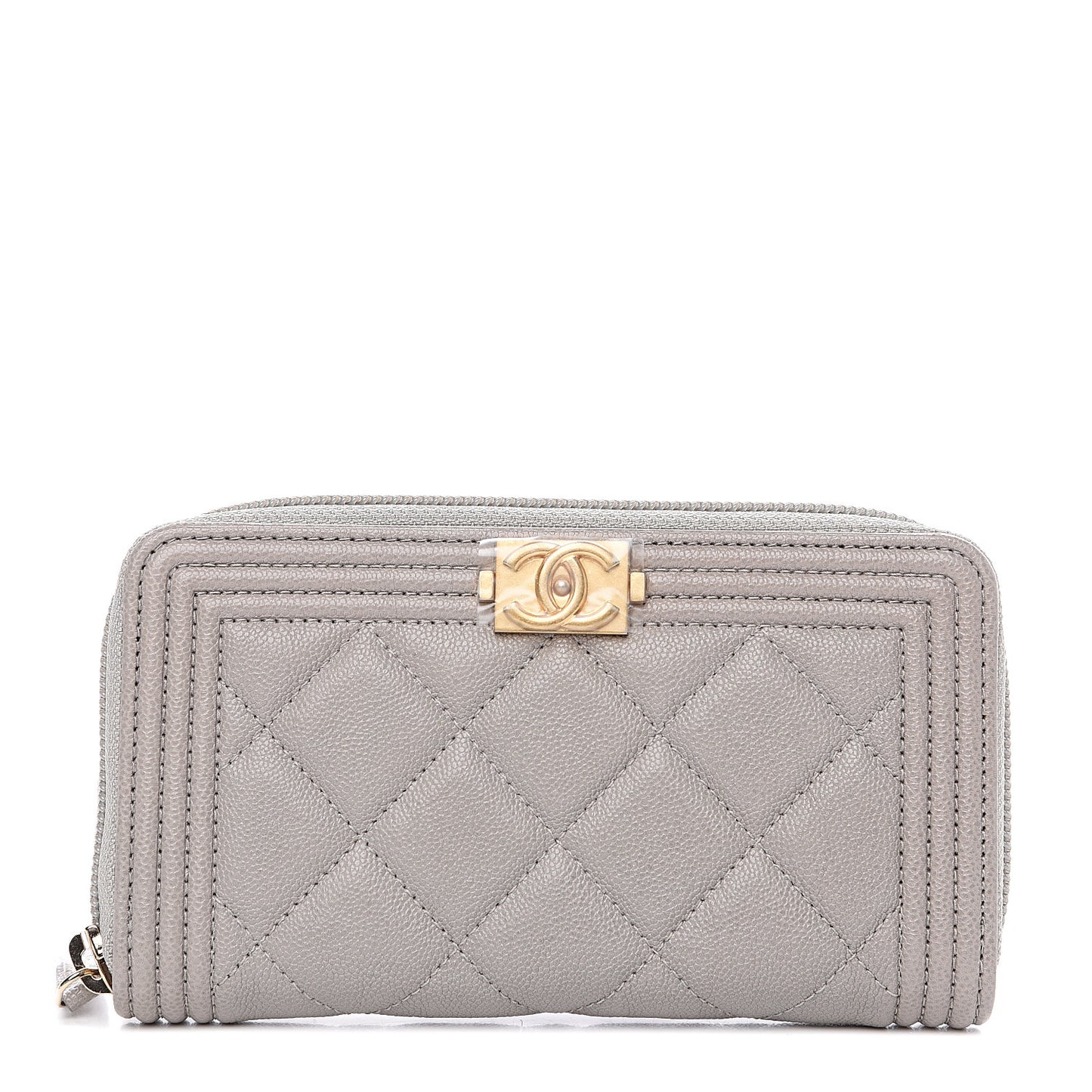 Caviar Quilted Boy Small Zip Around Wallet Grey