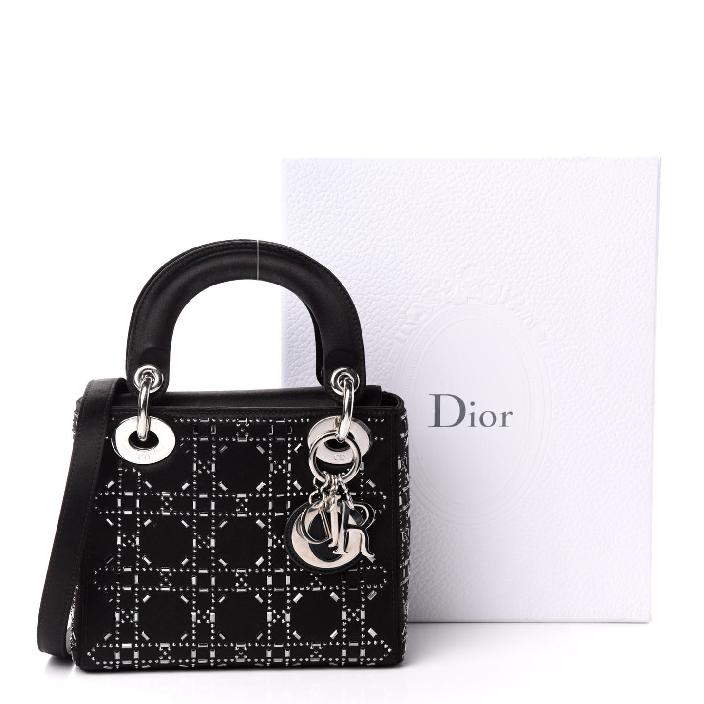 Satin Crystal Cannage Mini Lady Dior Black