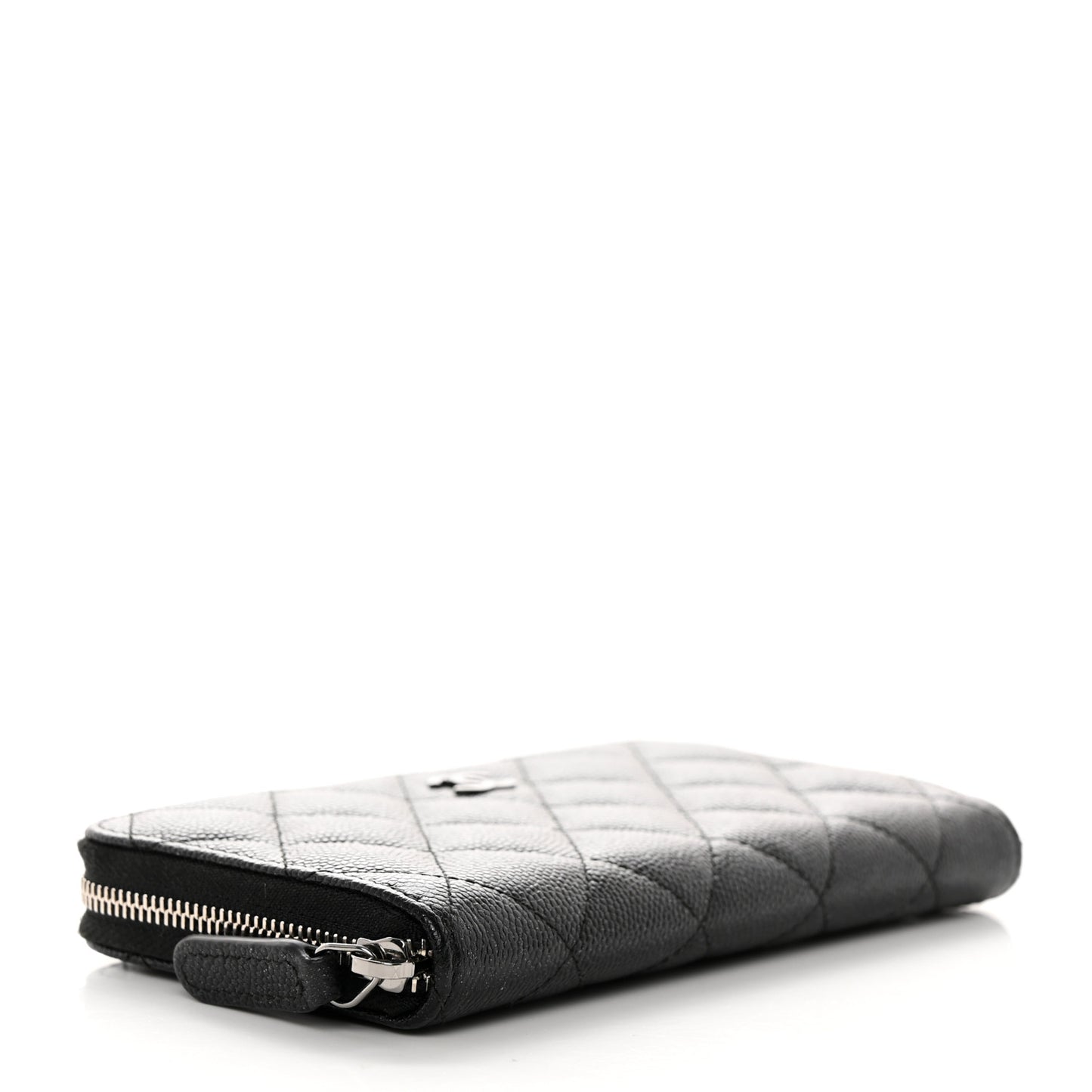 Iridescent Caviar Quilted Medium Zip Around Wallet Black