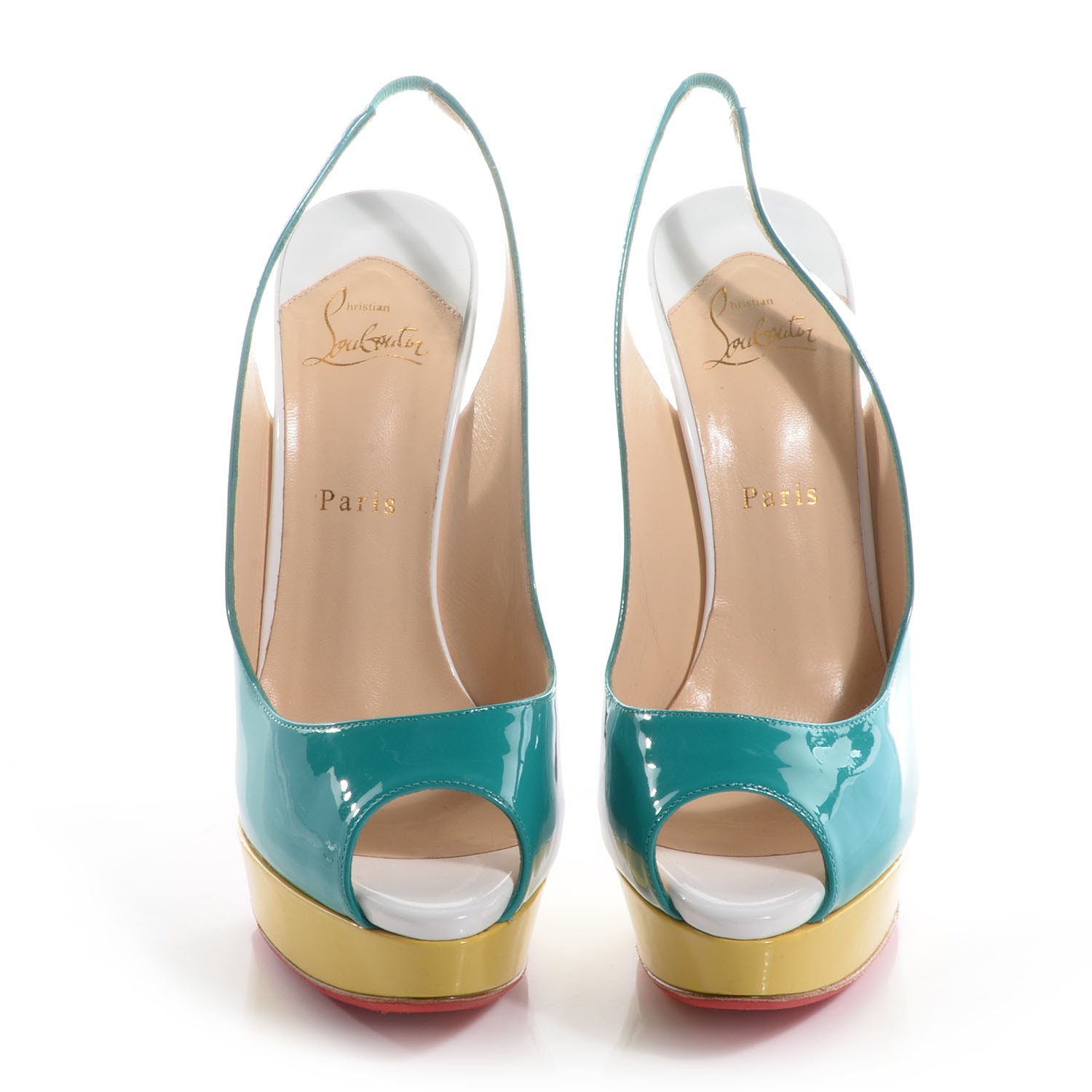 Christian Louboutin Patent Lady Peep Sling 150 Pumps 41 Caraibes Canari 2 of 7