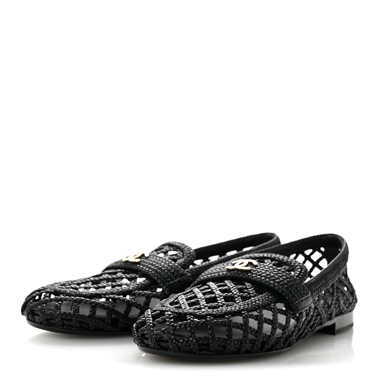Braided Lambskin CC Mocassin Loafers 39 Black