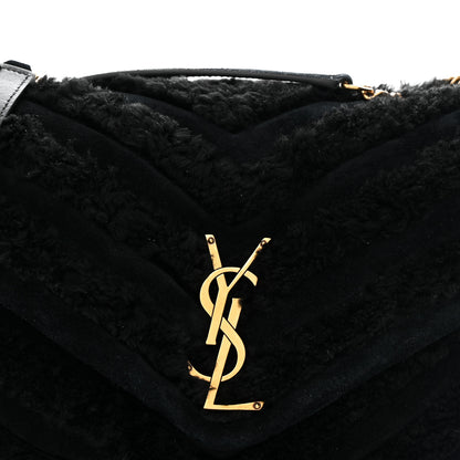 Saint Laurent Shearling Y Quilted Monogram Medium Loulou Chain Satchel Black 9 of 11