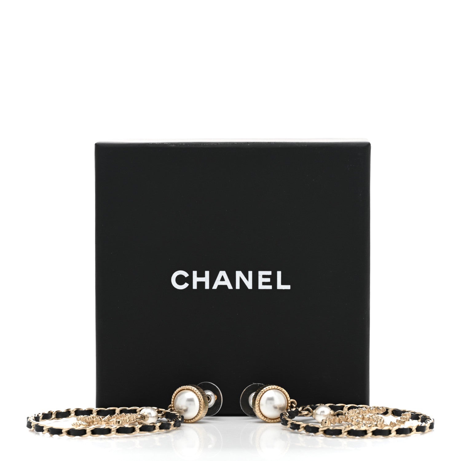 Chanel Lambskin Crystal Pearl CC Chain Hoop Earrings Gold Black 6 of 6