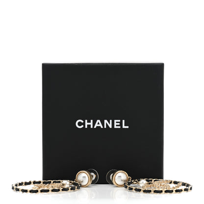 Chanel Lambskin Crystal Pearl CC Chain Hoop Earrings Gold Black 6 of 6