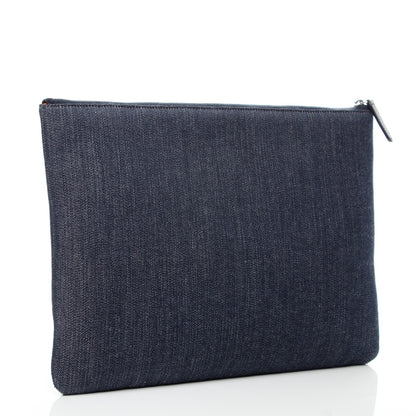 Chanel Denim Large Deauville Pouch Clutch Blue Orange 3 of 7