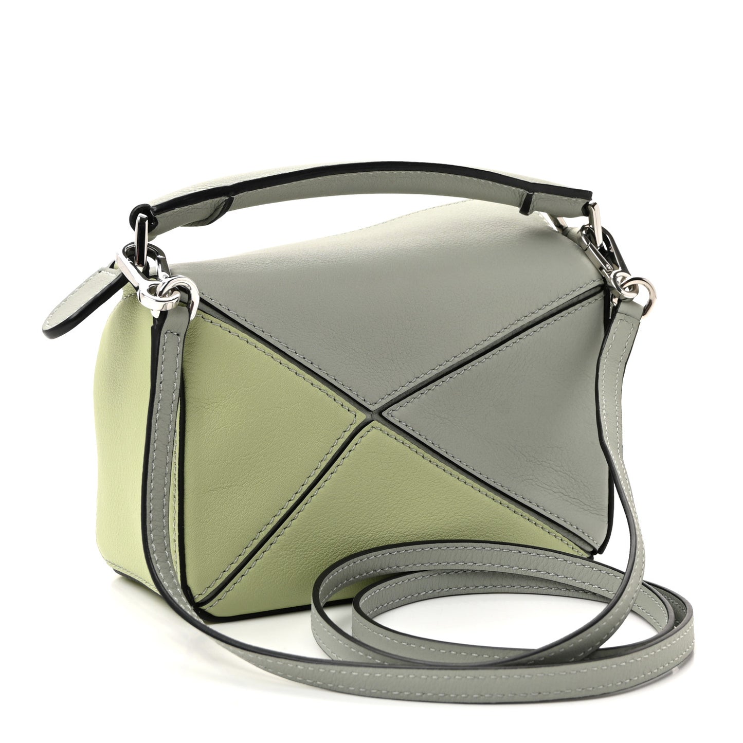 Calfskin Mini Puzzle Bag Ash Grey Light Celadon