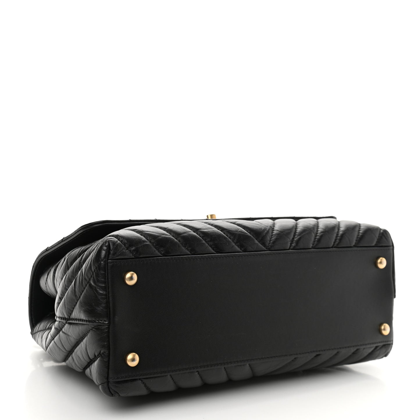 Aged Calfskin Chevron Quilted Small Coco Handle Flap Black
