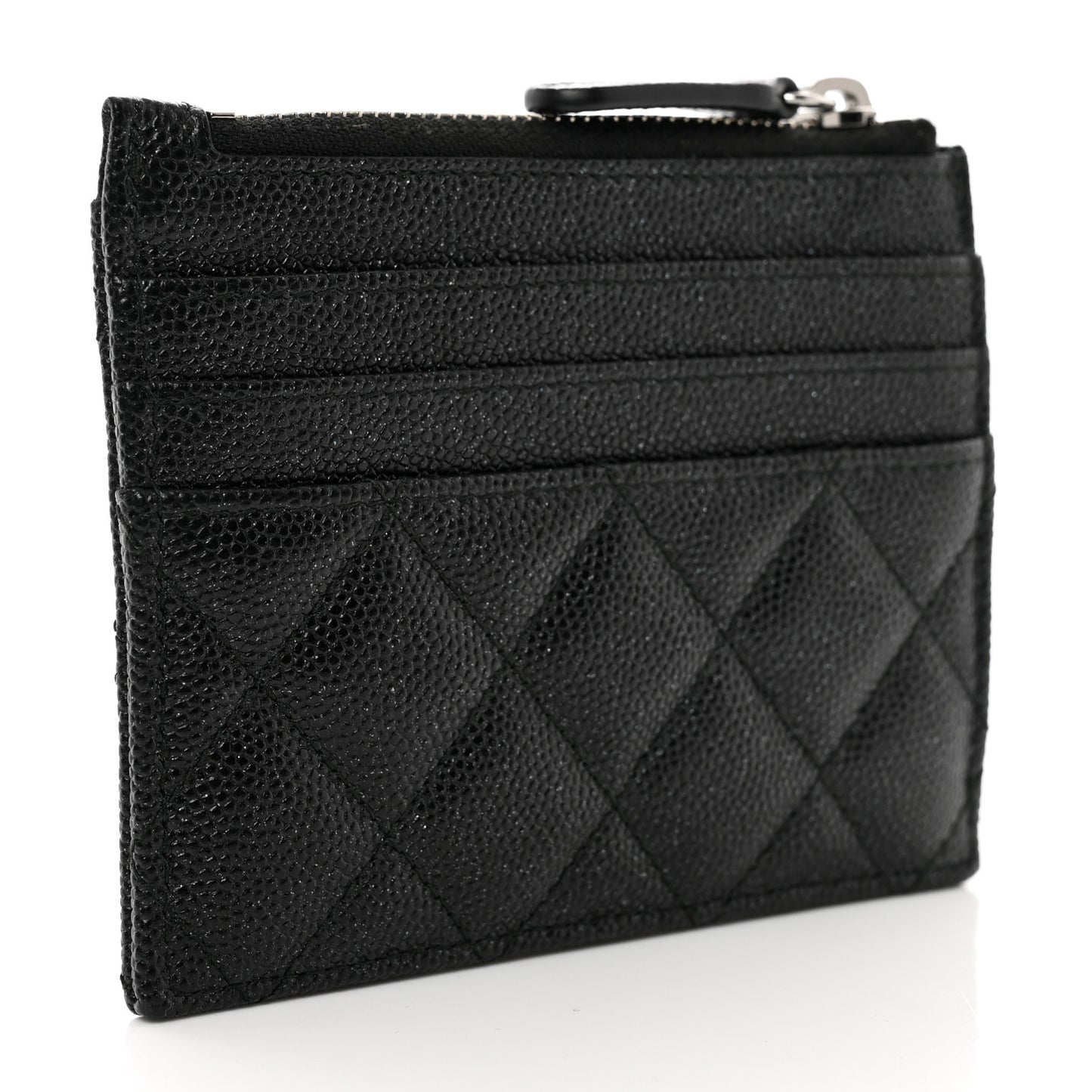 Iridescent Caviar Quilted CC Zip Card Holder Black