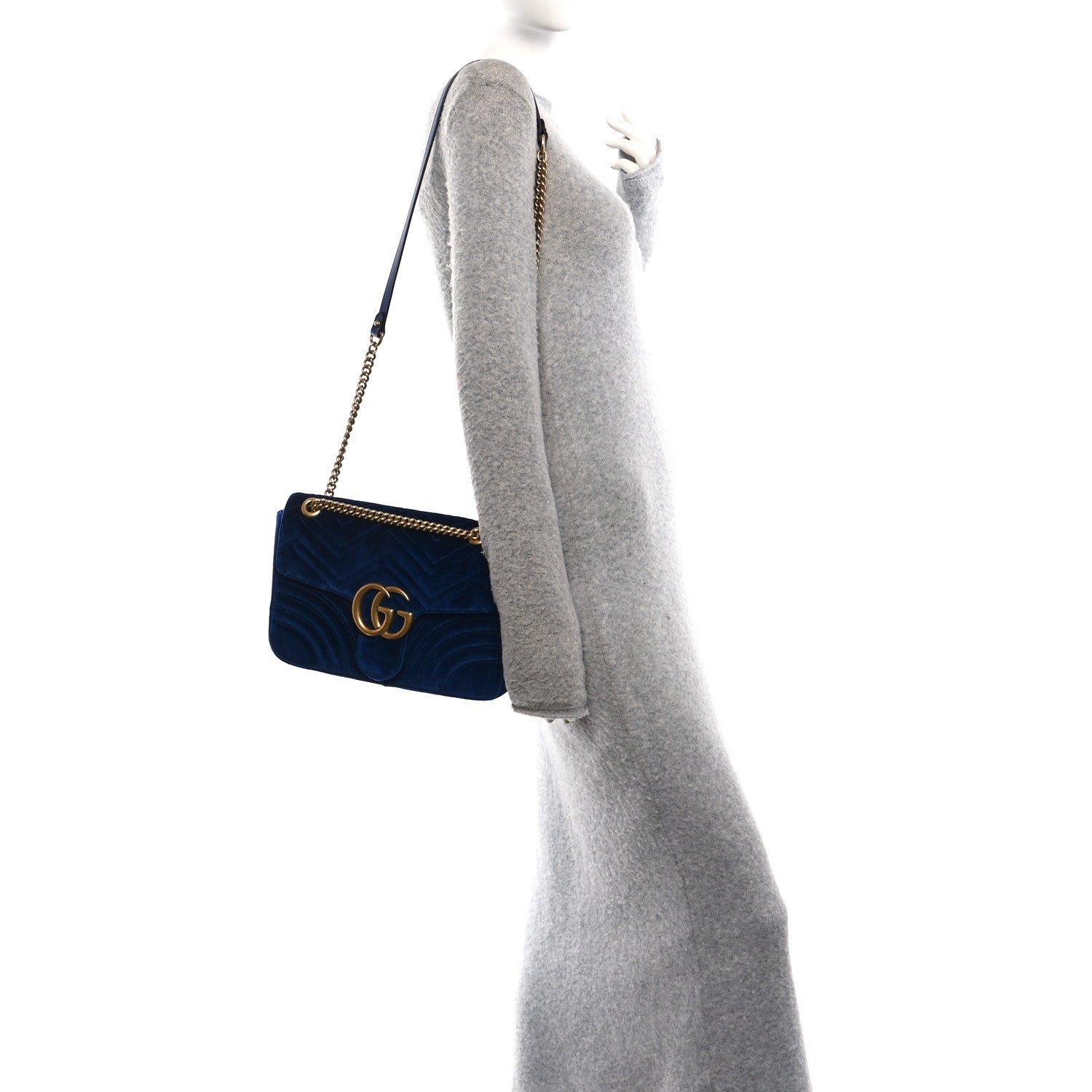 Gucci Velvet Matelasse Medium GG Marmont Shoulder Bag Cobalt Blue 2 of 10