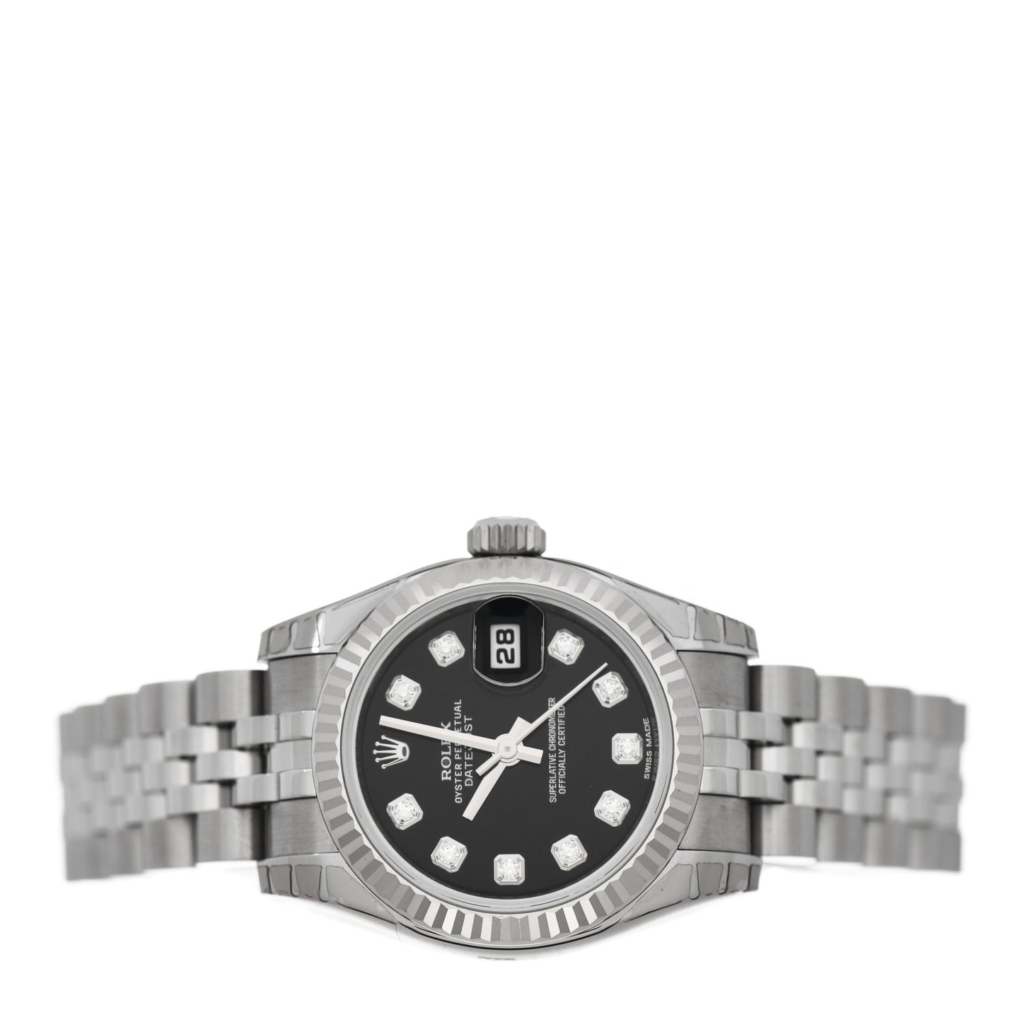 Stainless Steel 18K White Gold Diamond 26mm Oyster Perpetual Datejust Watch Black 179174
