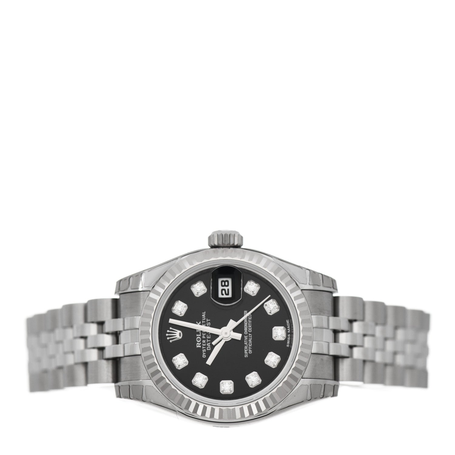 Rolex Stainless Steel 18K White Gold Diamond 26mm Oyster Perpetual Datejust Watch Black 179174 2 of 4