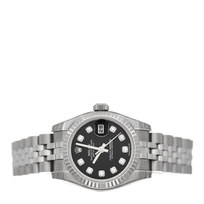 Rolex Stainless Steel 18K White Gold Diamond 26mm Oyster Perpetual Datejust Watch Black 179174 2 of 4