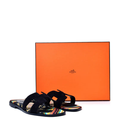 Hermes Suede Goatskin Oran Sandals 38 Black 10 of 10