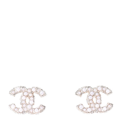 Chanel Metal Graduated Pearl Crystal CC Earrings Light Gold 1 of 4