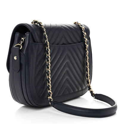 Chanel Calfskin Chevron Quilted Messenger Flap Navy 3 of 11