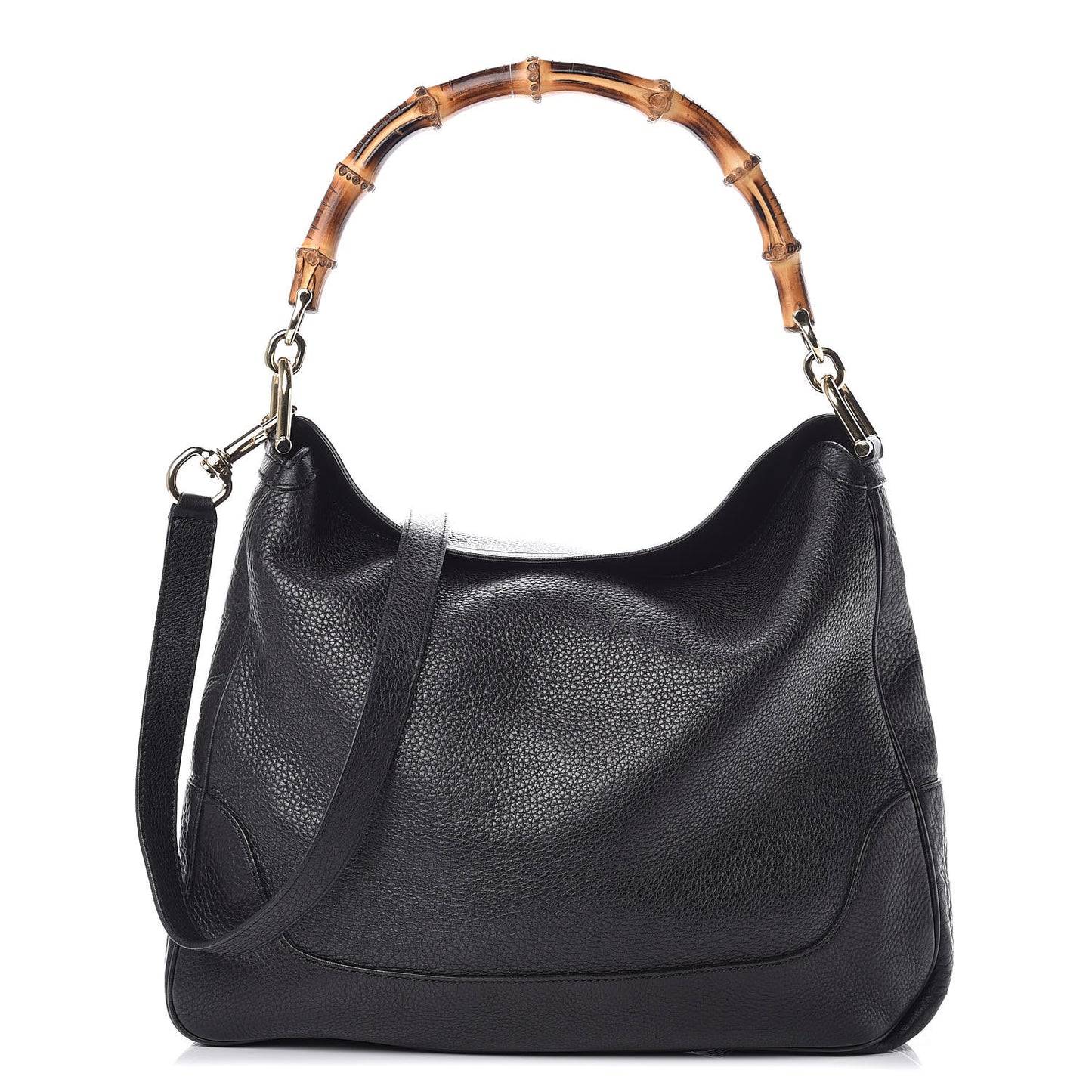 Pebbled Calfskin Medium Diana Bamboo Shoulder Bag Black