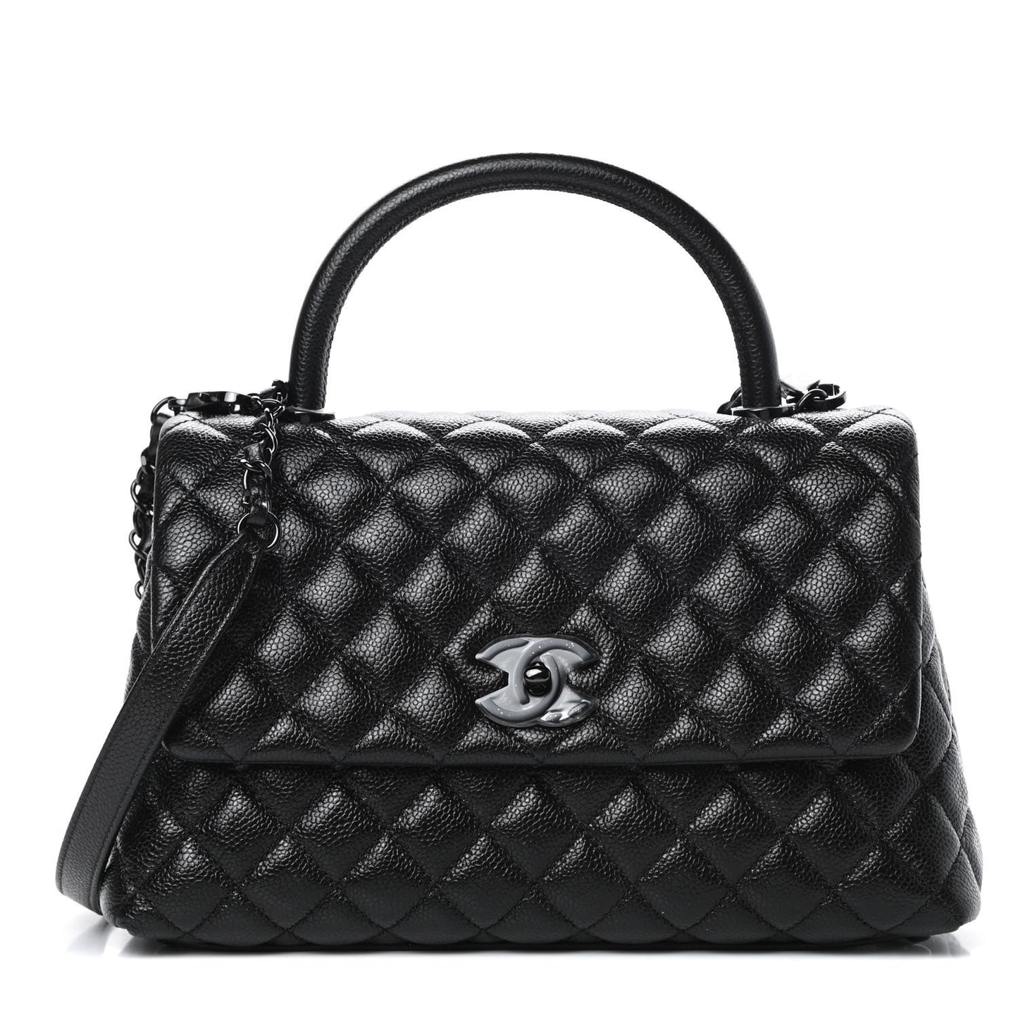 Caviar Quilted Small Coco Handle Flap So Black