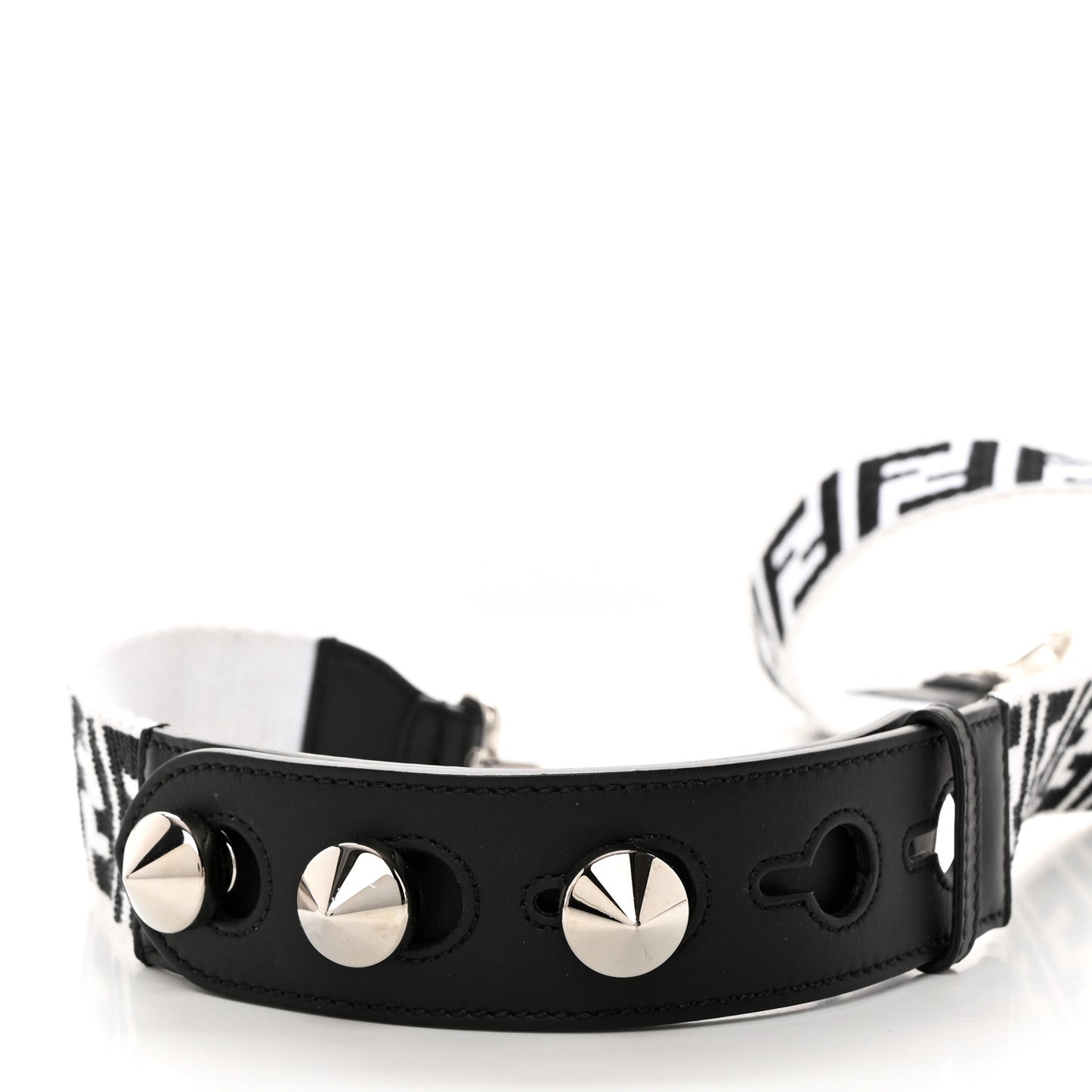 Canvas Calfskin FF 1974 Studded Strap You Black White