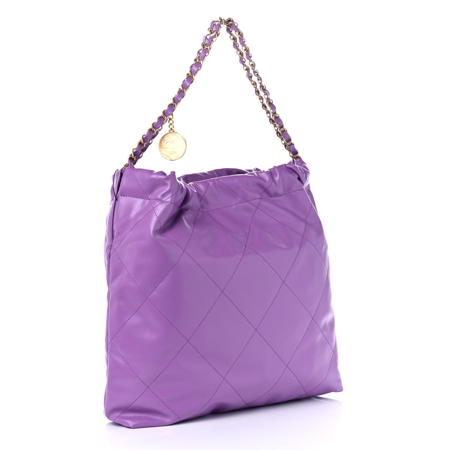 Chanel Shiny Calfskin Quilted Chanel 22 Drawstring Bag Purple 4 of 12