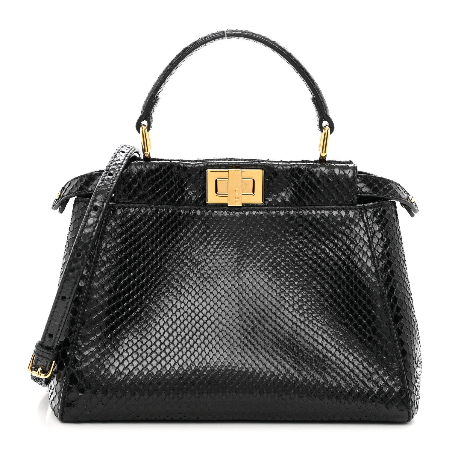 Fendi Snakeskin Nappa Mini Peekaboo Iconic Satchel Black 1 of 9