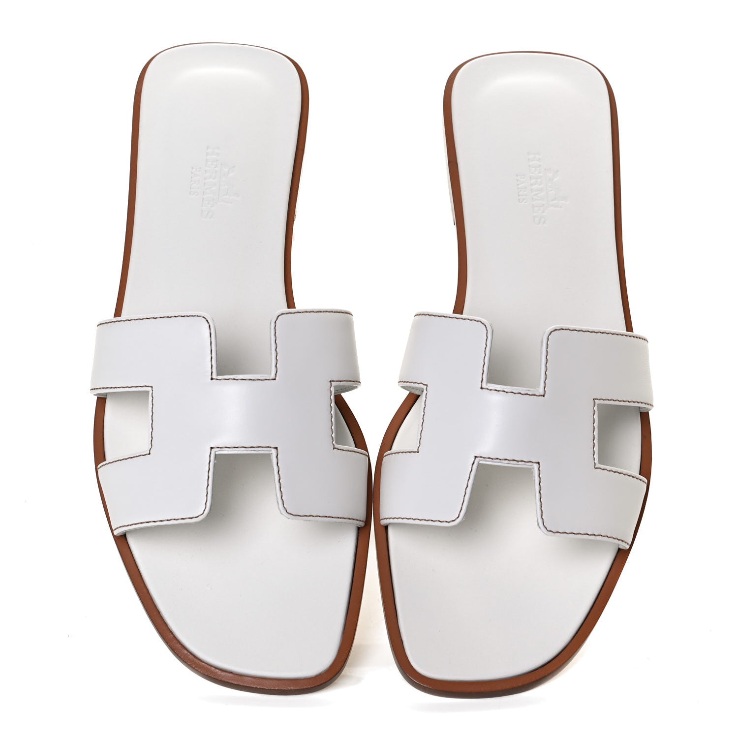 Hermes Box Calfskin Oran Sandals 37 White 5 of 10
