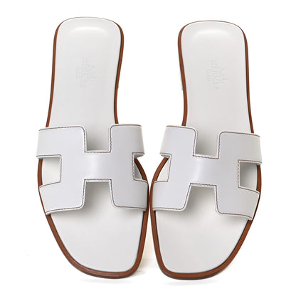 Hermes Box Calfskin Oran Sandals 37 White 5 of 10