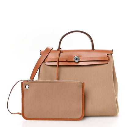 Hermes Military Toile Vache Hunter Herbag Zip Retourne 31 PM Chai Fauve 3 of 13