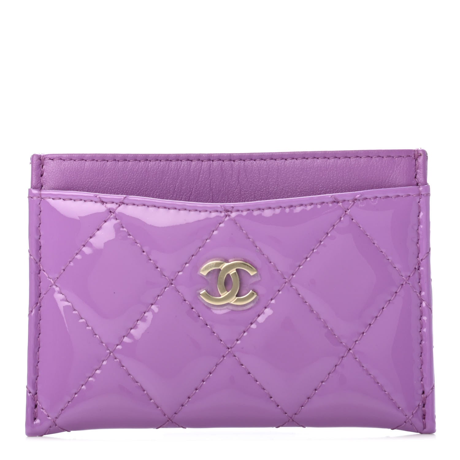 Chanel Patent Quilted Card Holder Purple 1 of 4