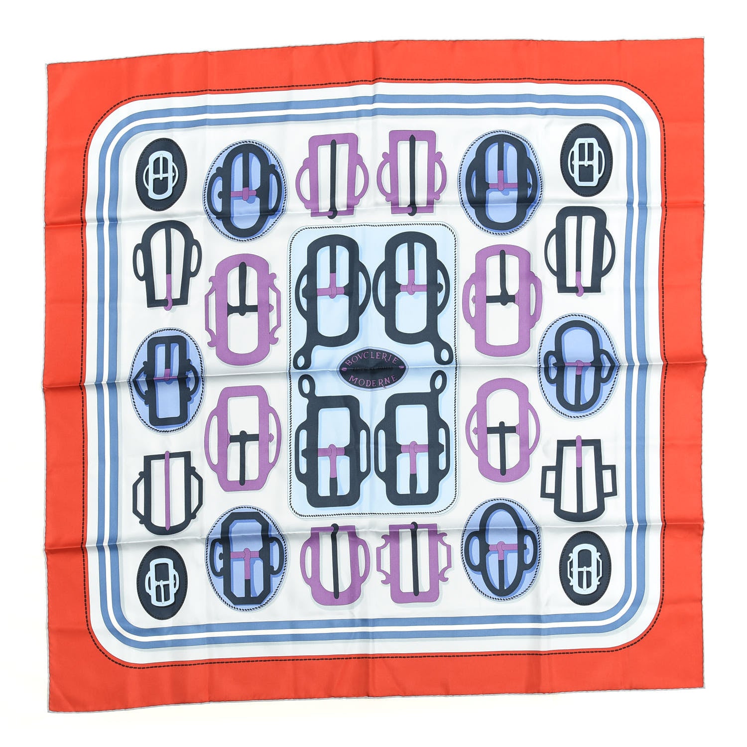 Hermes Silk Bouclerie Moderne Scarf 90 Rouge Bleu Pale Mauve 1 of 3