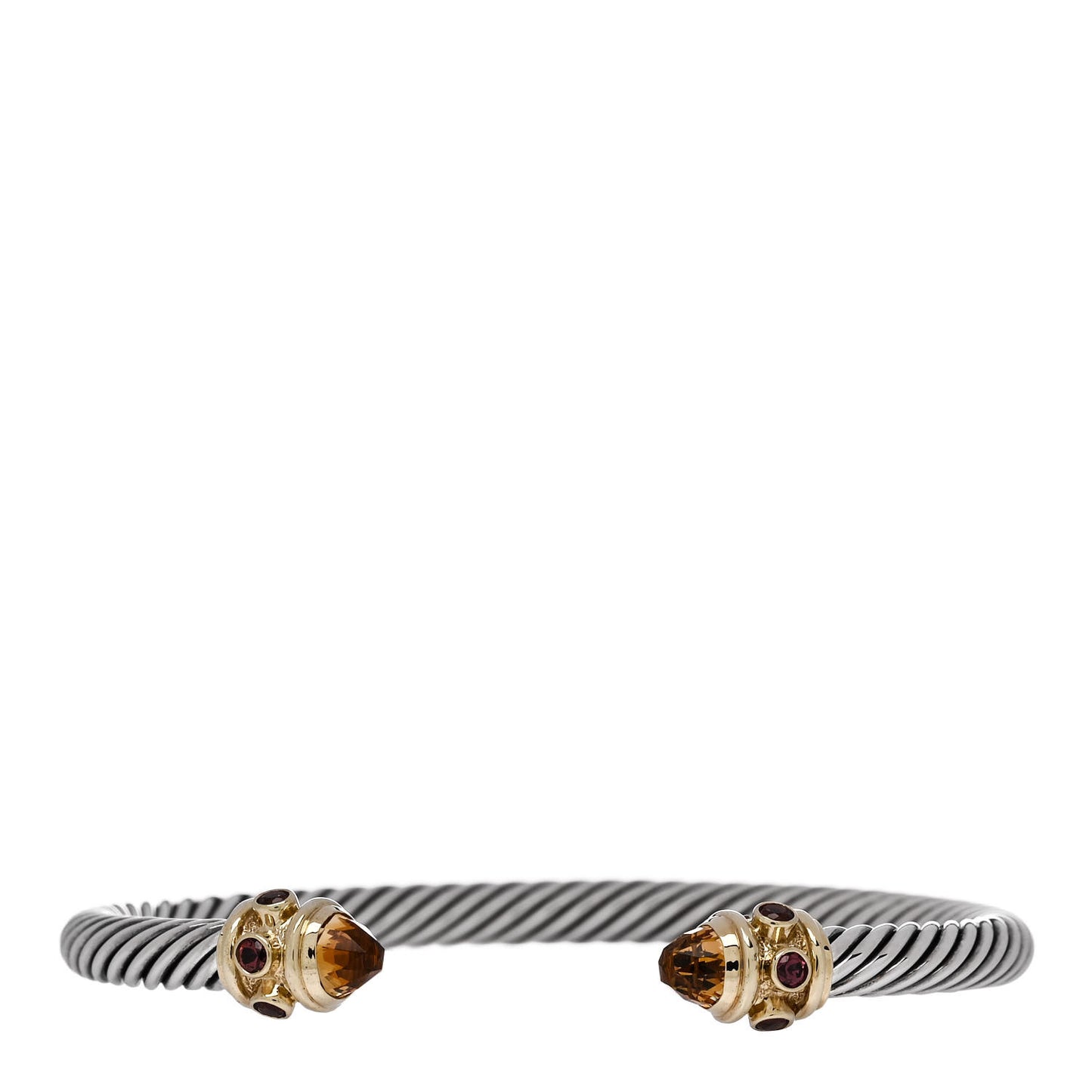 Sterling Silver 14K Yellow Gold Citrine Rhodolite Garnet 5mm Renaissance Cable Bracelet