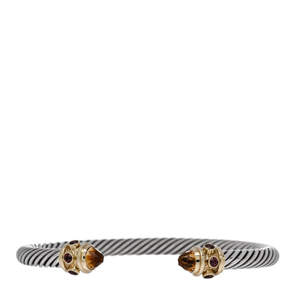 David Yurman Sterling Silver 14K Yellow Gold Citrine Rhodolite Garnet 5mm Renaissance Cable Bracelet 1 of 3