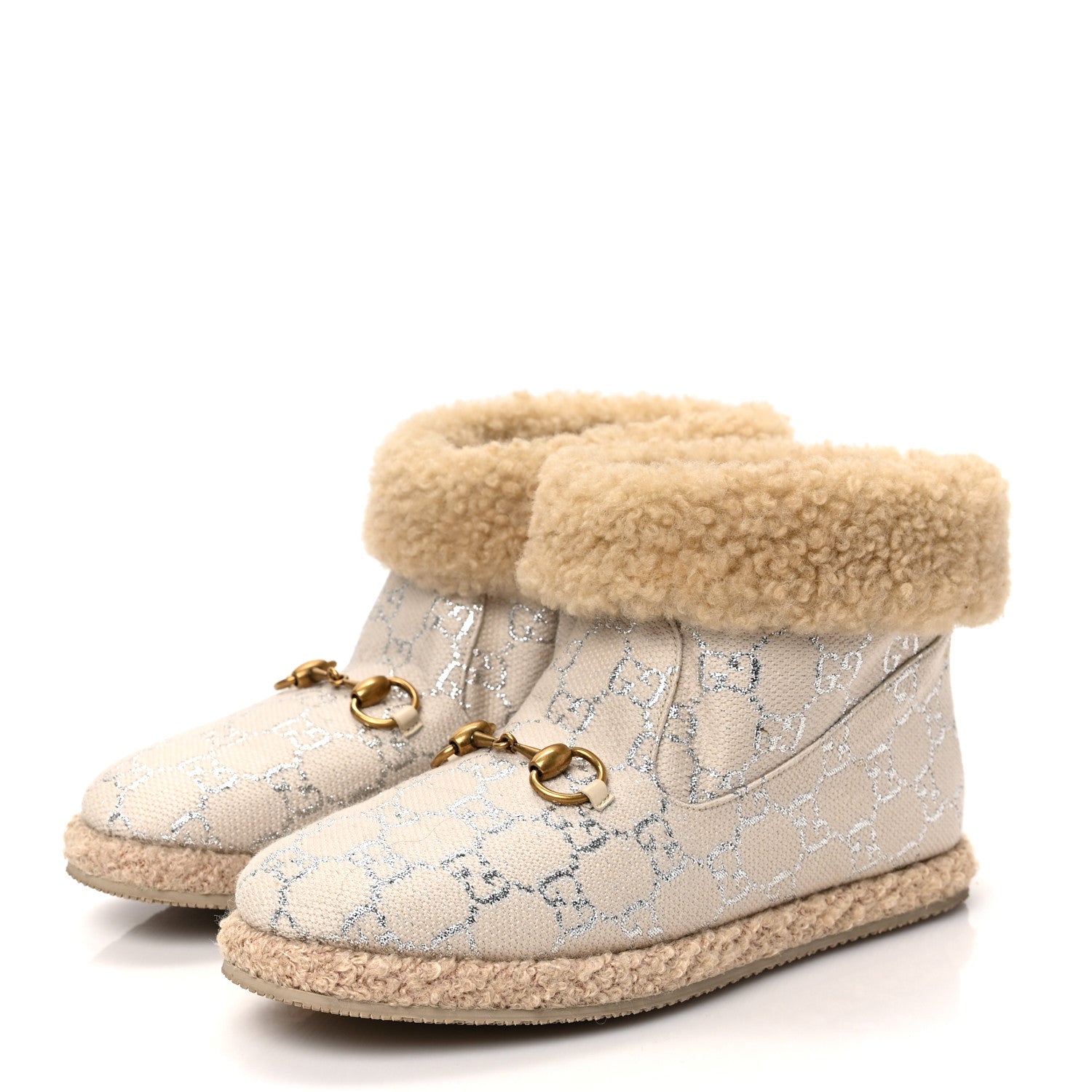 Gucci Canvas Wool Lame GG Monogram Womens Fria Horsebit Ankle Boots 38 Gardenia Silver Butterscotch 3 of 8