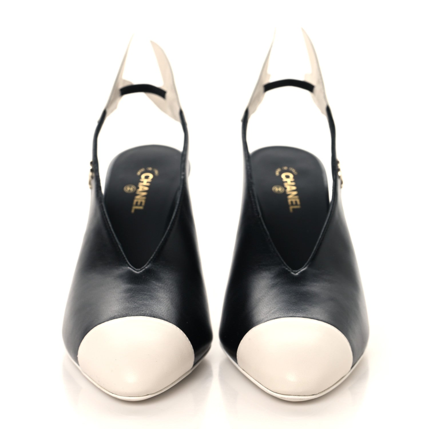 Chanel Lambskin Slingback Pumps 39 Black White 4 of 20
