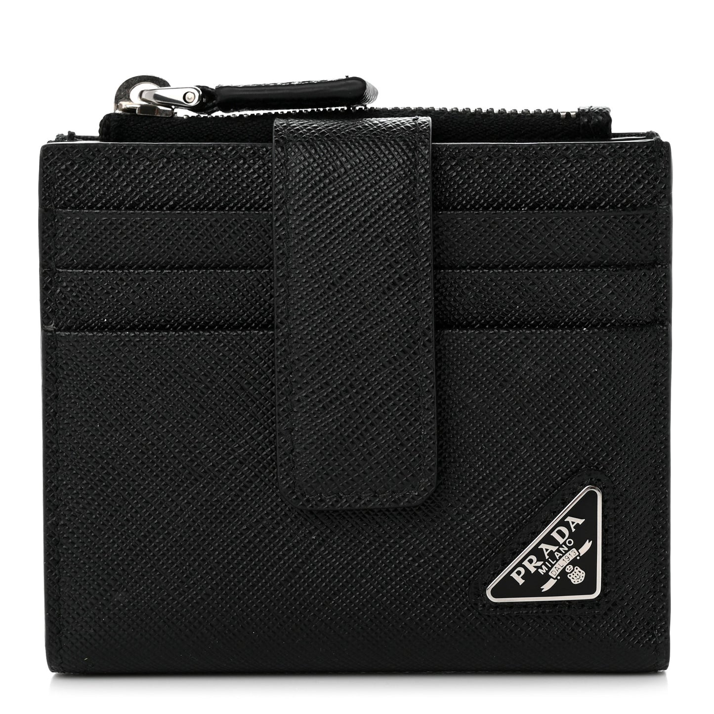 Saffiano Metal Card Holder Compact Wallet Black