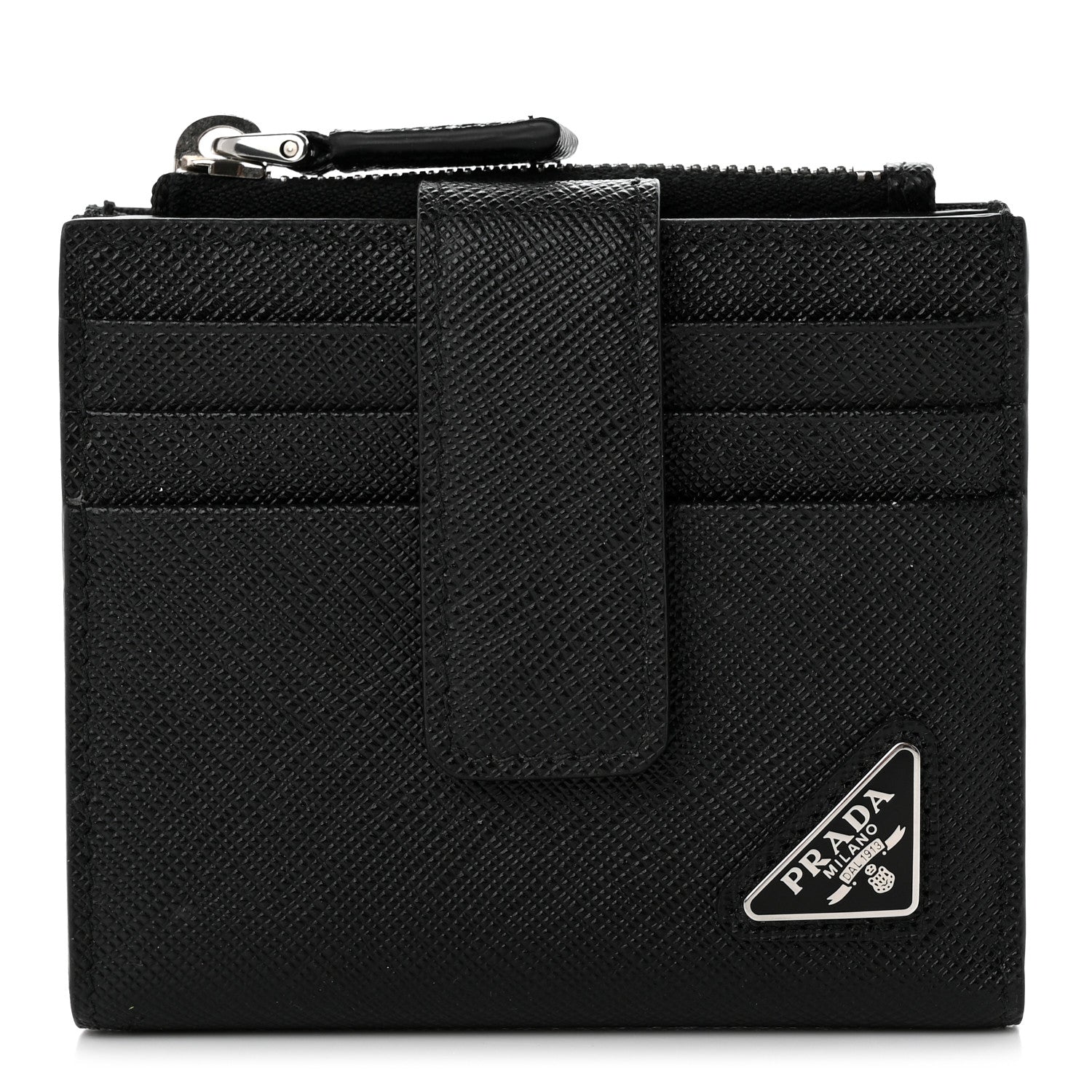 Prada Saffiano Metal Card Holder Compact Wallet Black 1 of 10