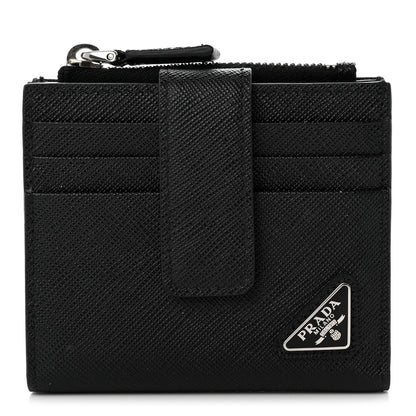 Prada Saffiano Metal Card Holder Compact Wallet Black 1 of 10