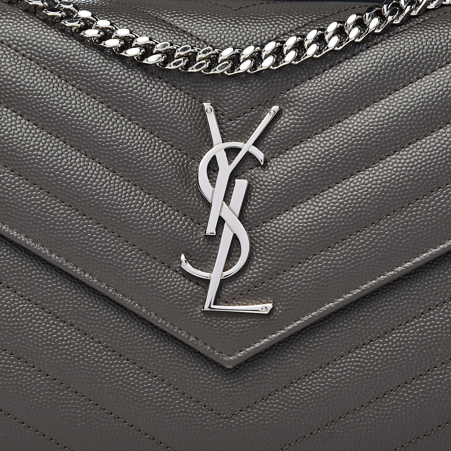 Saint Laurent Grain De Poudre Matelasse Chevron Monogram Chain Wallet Earth 9 of 10