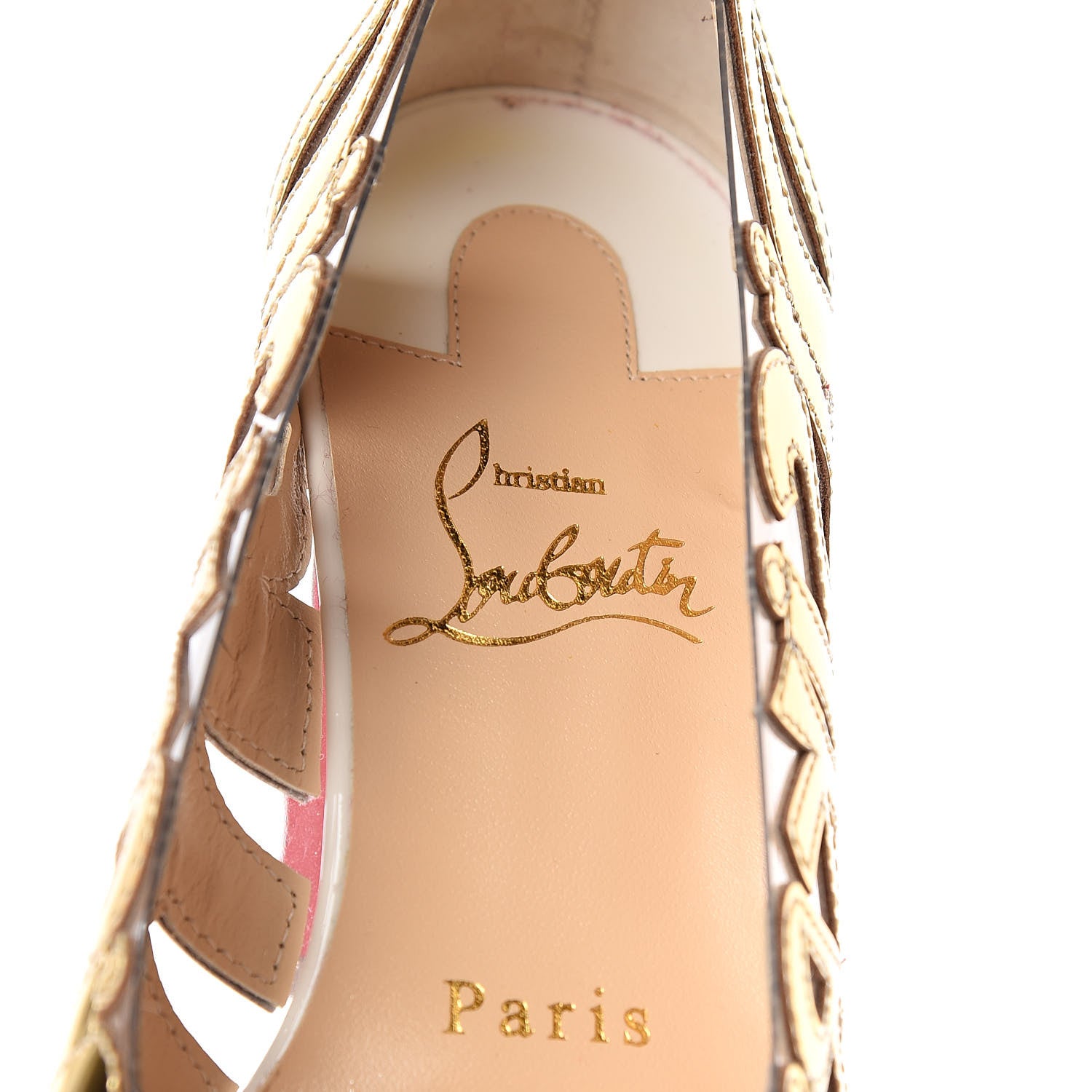 Christian Louboutin Metallic PVC Platform Peep Toe Pumps 36.5 White Gold 8 of 8