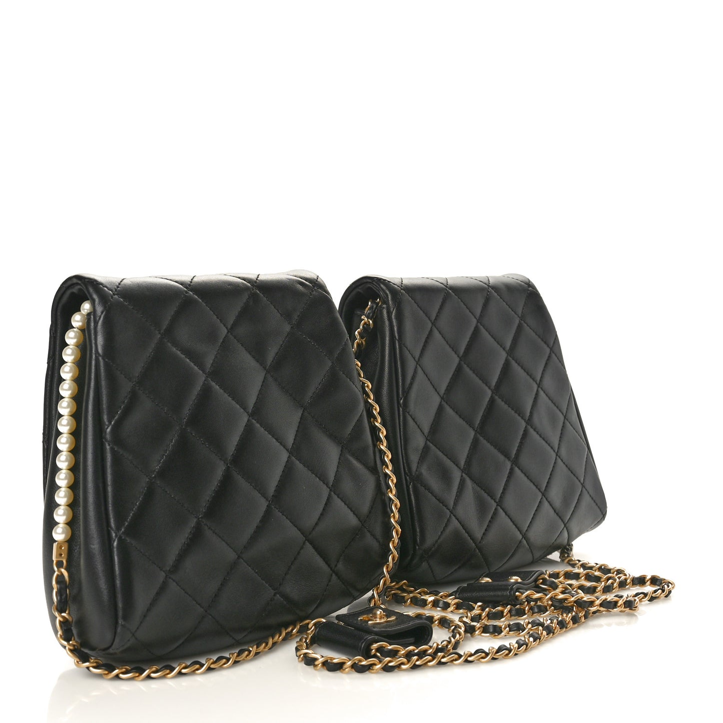 Lambskin Pearl Quilted Side Packs Black