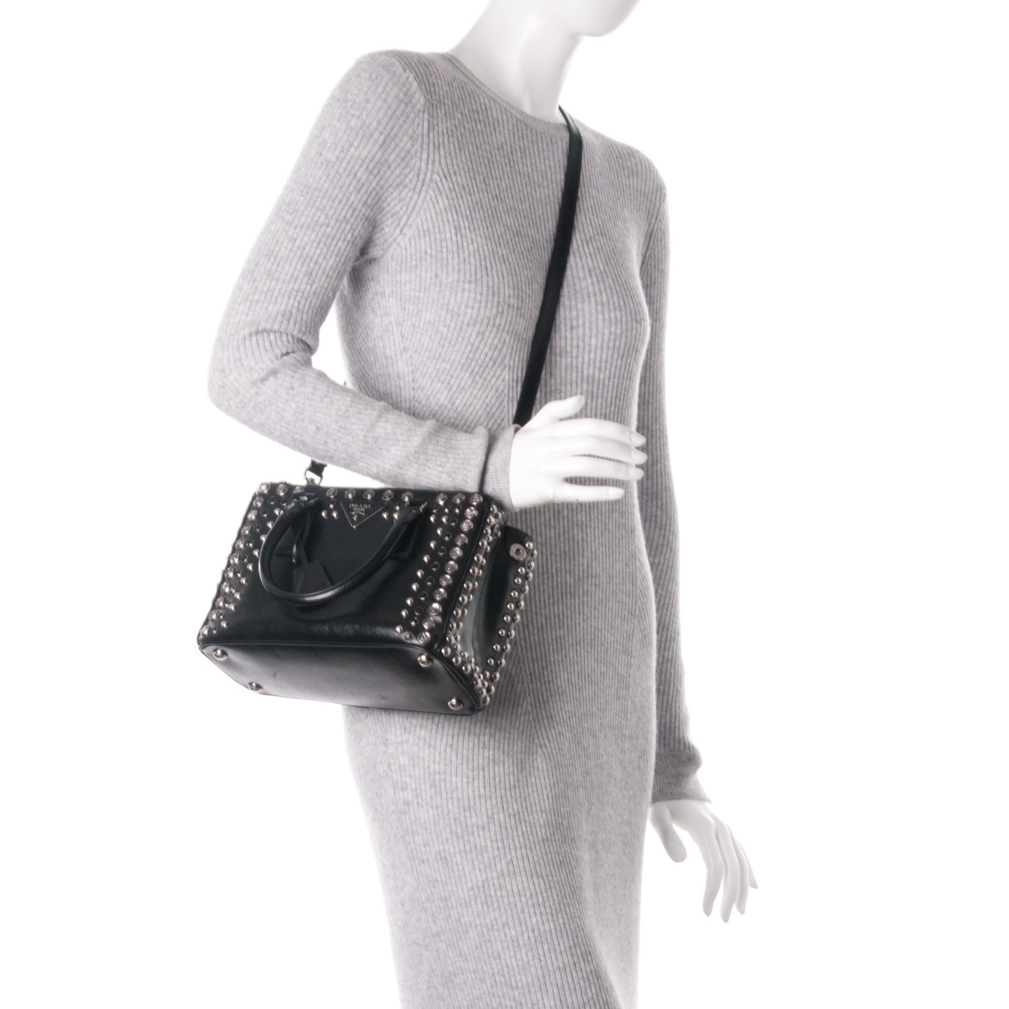 Saffiano Vernice Crystal Small Galleria Double Zip Tote Black