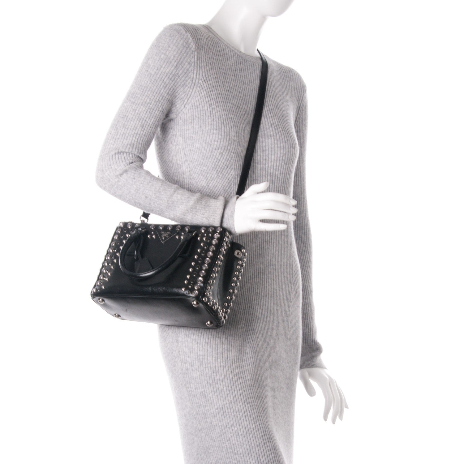 Prada Saffiano Vernice Crystal Small Galleria Double Zip Tote Black 2 of 16