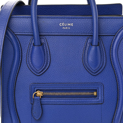 Celine Drummed Calfskin Nano Luggage Indigo 8 of 10