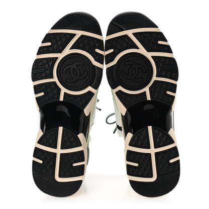 Chanel Knit Suede Fabric Womens CC Sneakers 41 Green Dark Green White Black 5 of 9