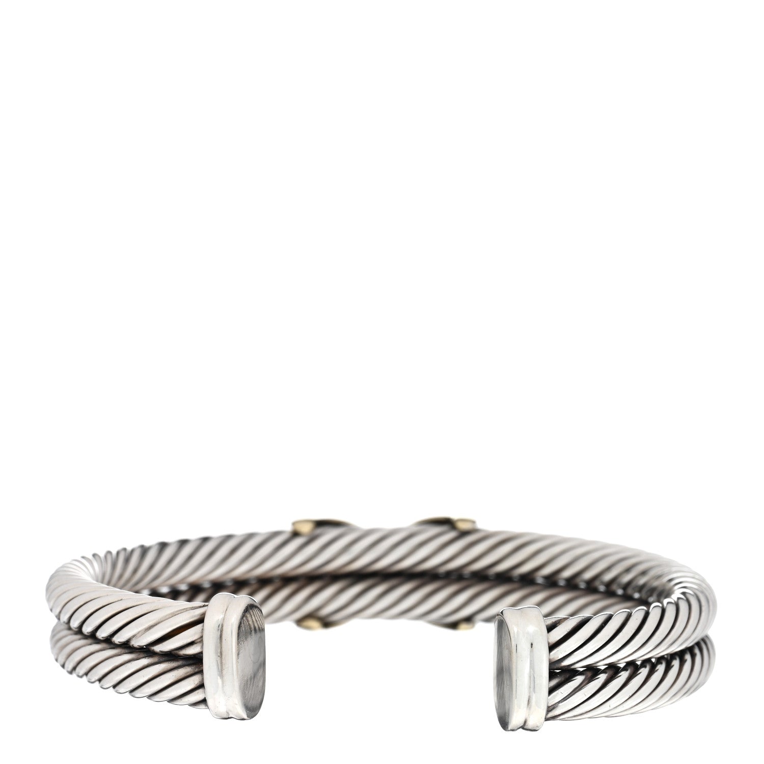 David Yurman Sterling Silver 14K Yellow Gold 10mm X Double Cable Bracelet 2 of 3