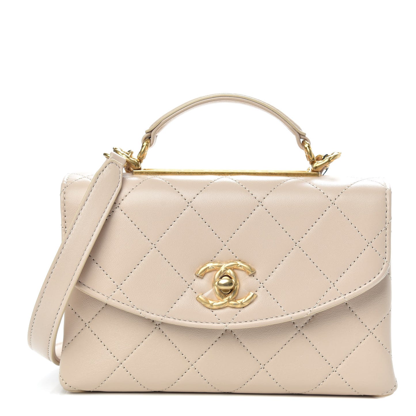 Lambskin Quilted Mini Trendy Spirit Top Handle Flap Beige